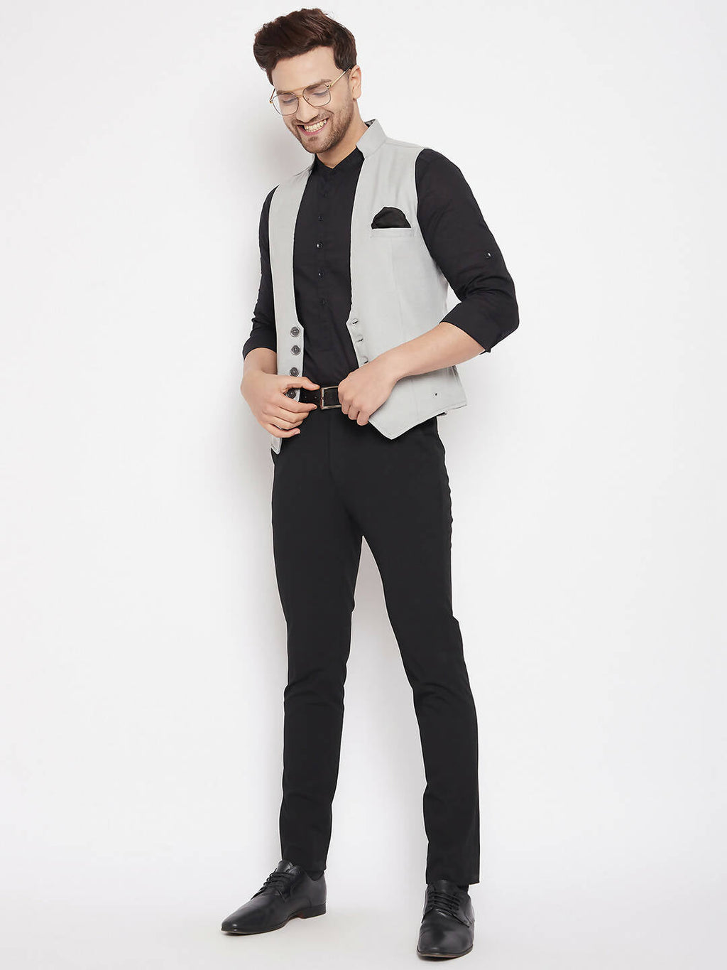 Even Apparels Grey Merino Men Woven Nehru Jacket
