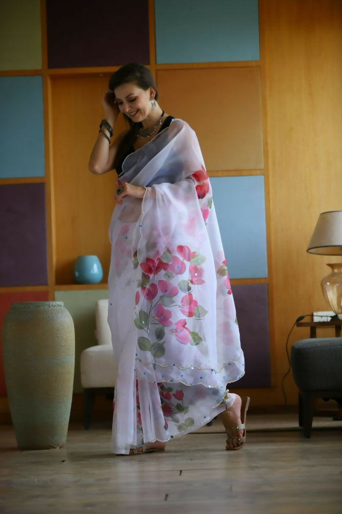 Vamsee Dhruti2 White Organza Saree
