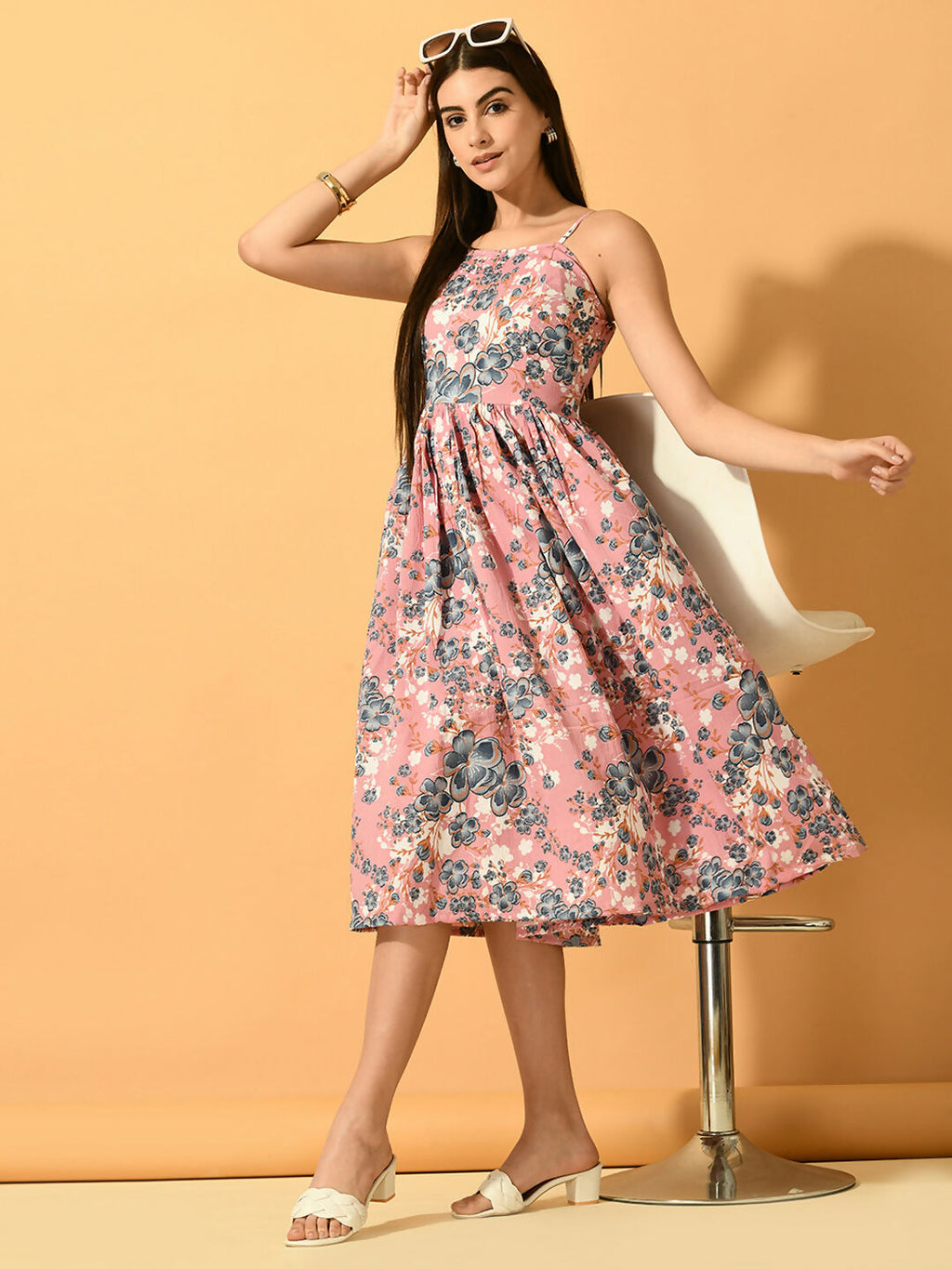 Myshka Women's Pink Fit and Flare Party Dress