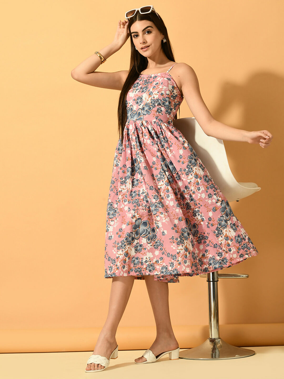 Myshka Women's Pink Fit and Flare Party Dress