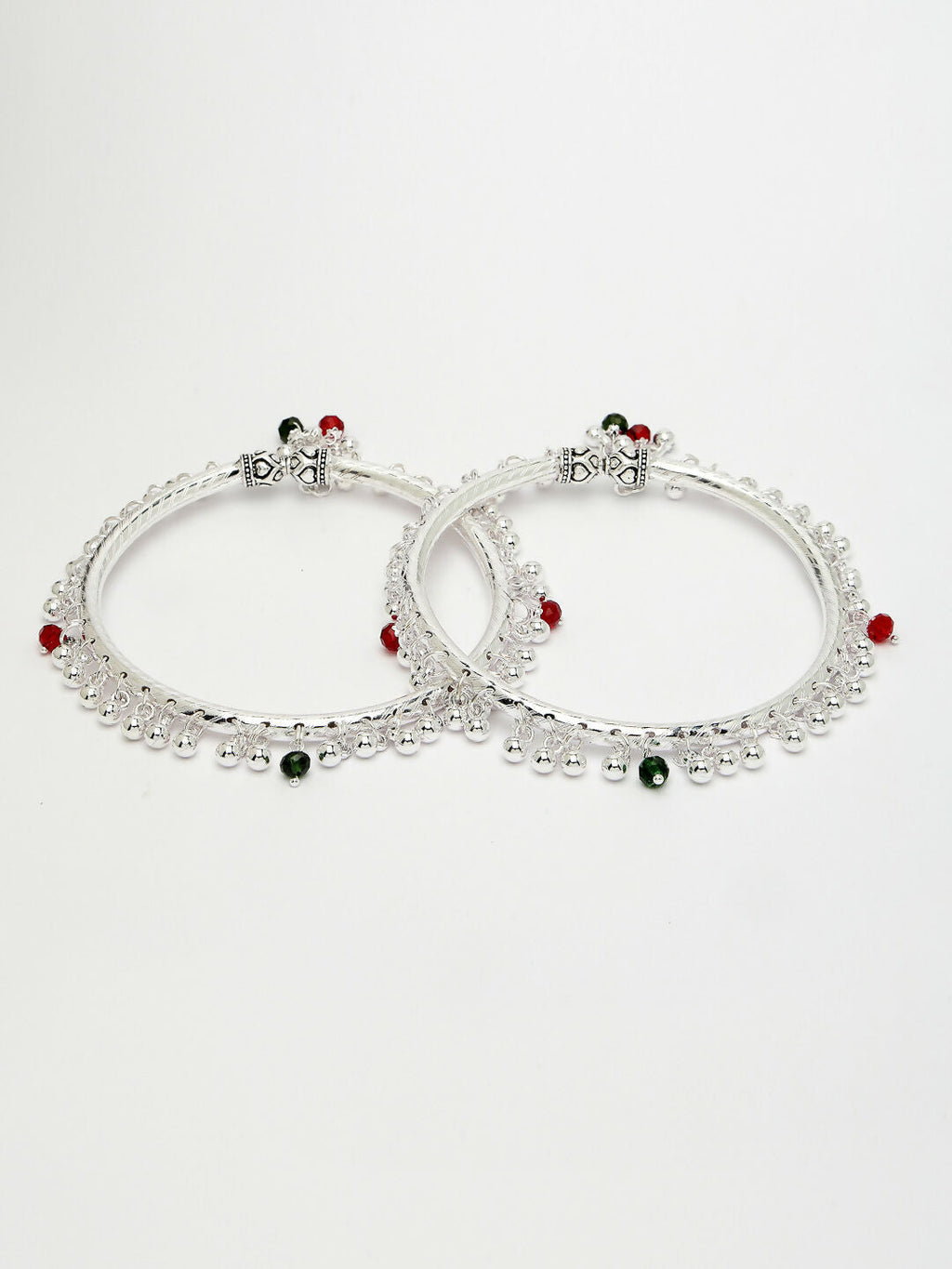 NVR Women's Set of 2 Silver-Plated Kada Anklets