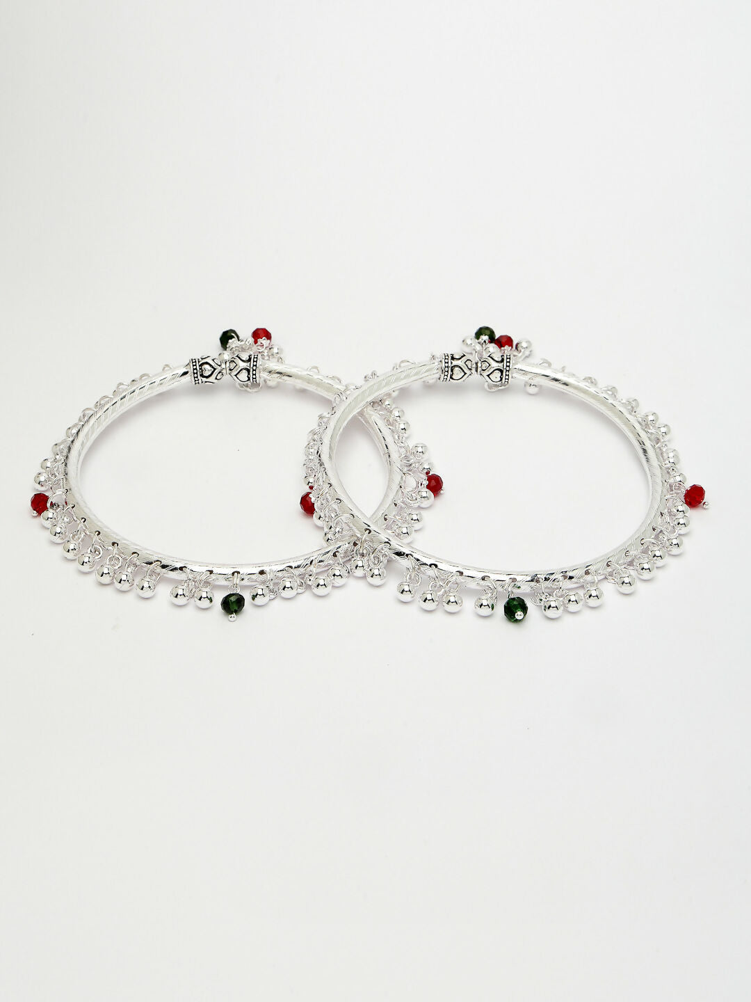 NVR Women's Set of 2 Silver-Plated Kada Anklets