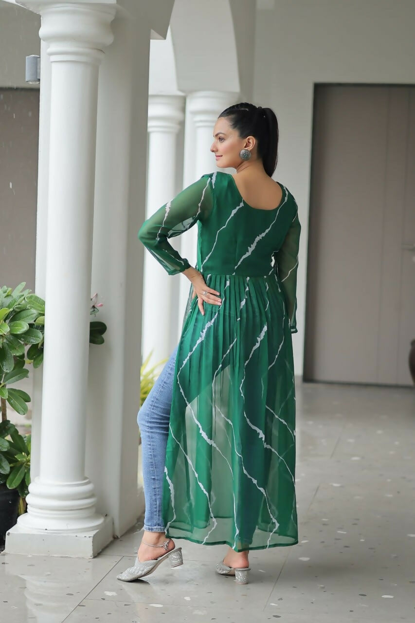 Vastranavya Green Navratri Special Kutchi Patch Work with Leheriya Printed Kurti