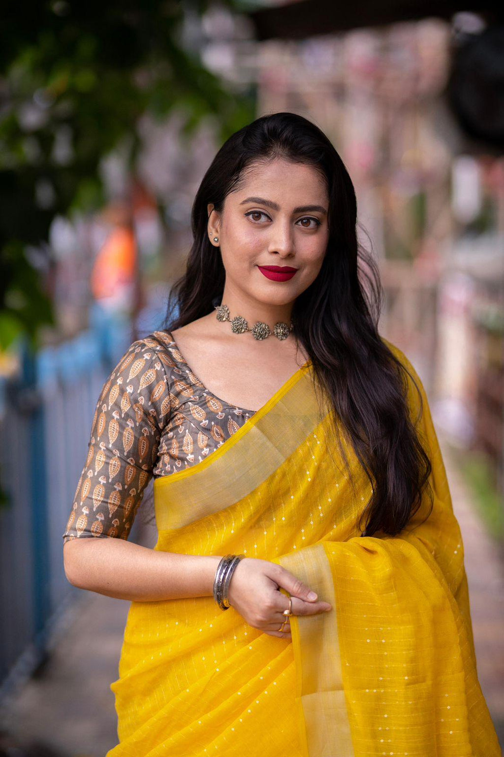 Mustard Linen Sequence Saree with Unstitched Blouse - Hiral Fashion