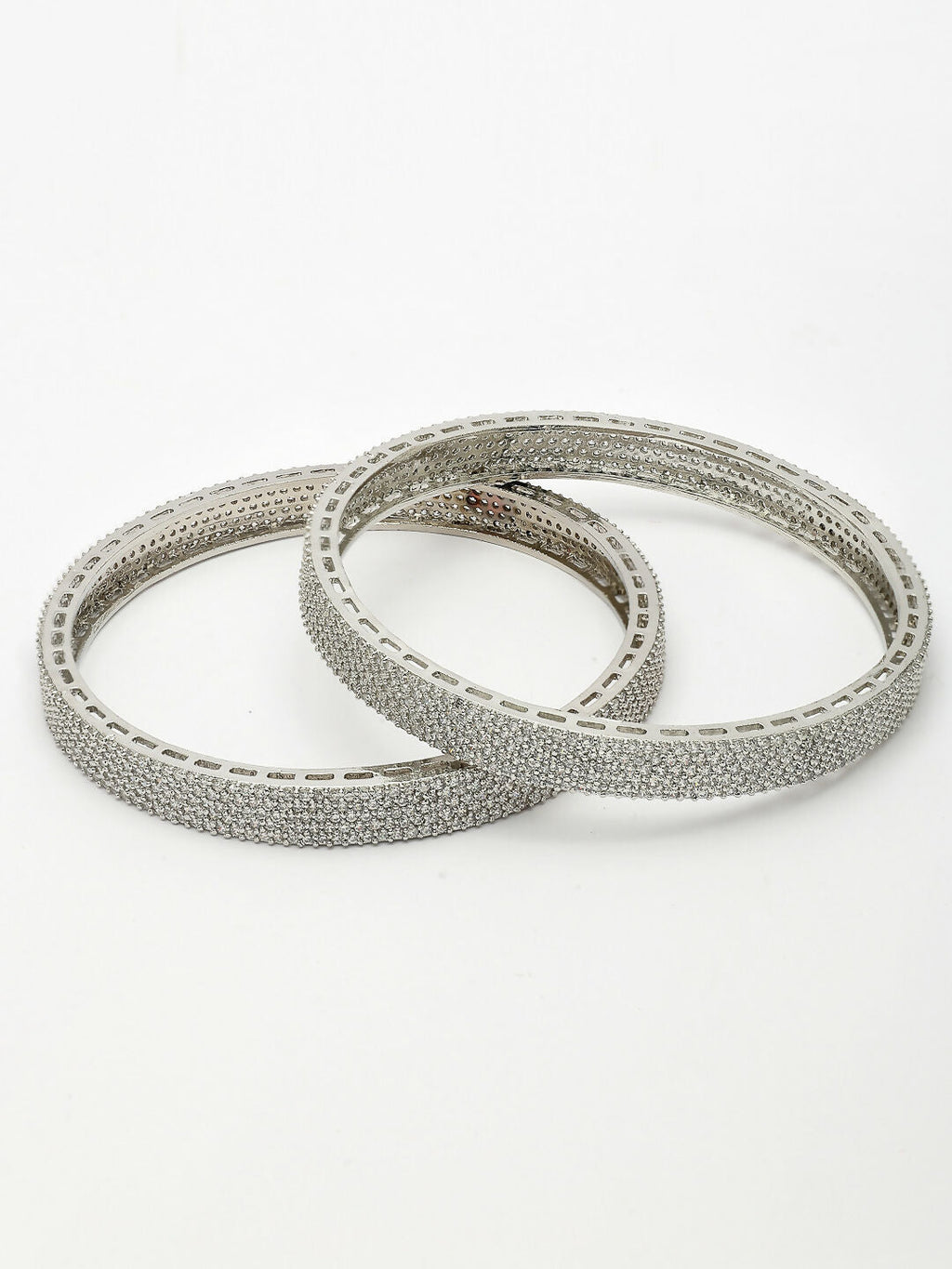 NVR Women's Set of 2 Silver-Plated White American Diamond Studded Bangles