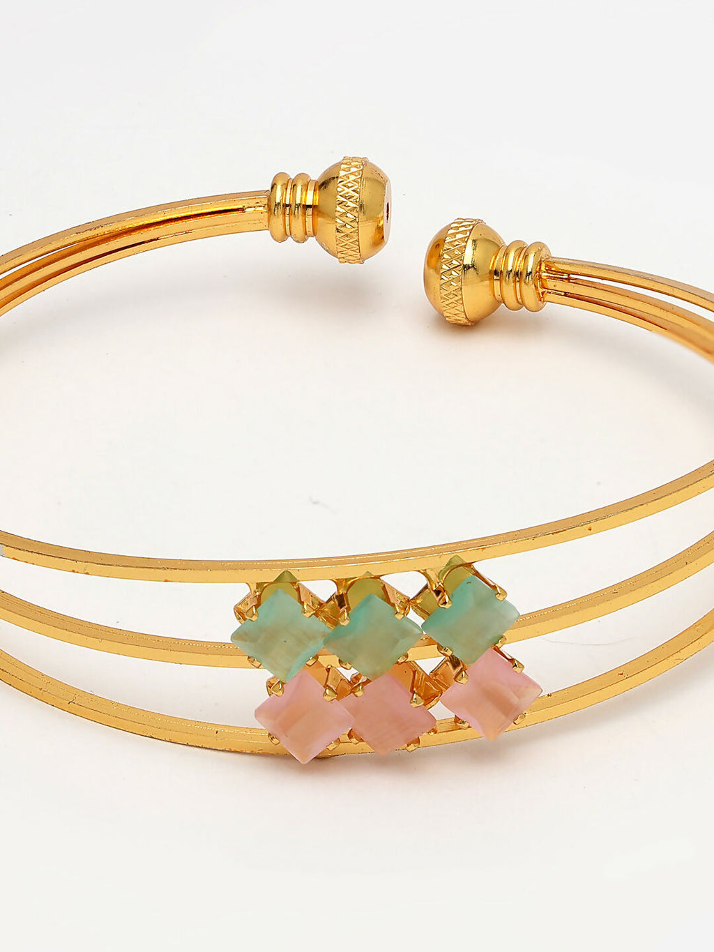 NVR Women's Gold-Polished CZ Stone-Studded Cuff Bracelet