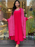 Partywear Designer Viscose Silk With Lining Red Stitched Suit With Dupatta - Tanisha