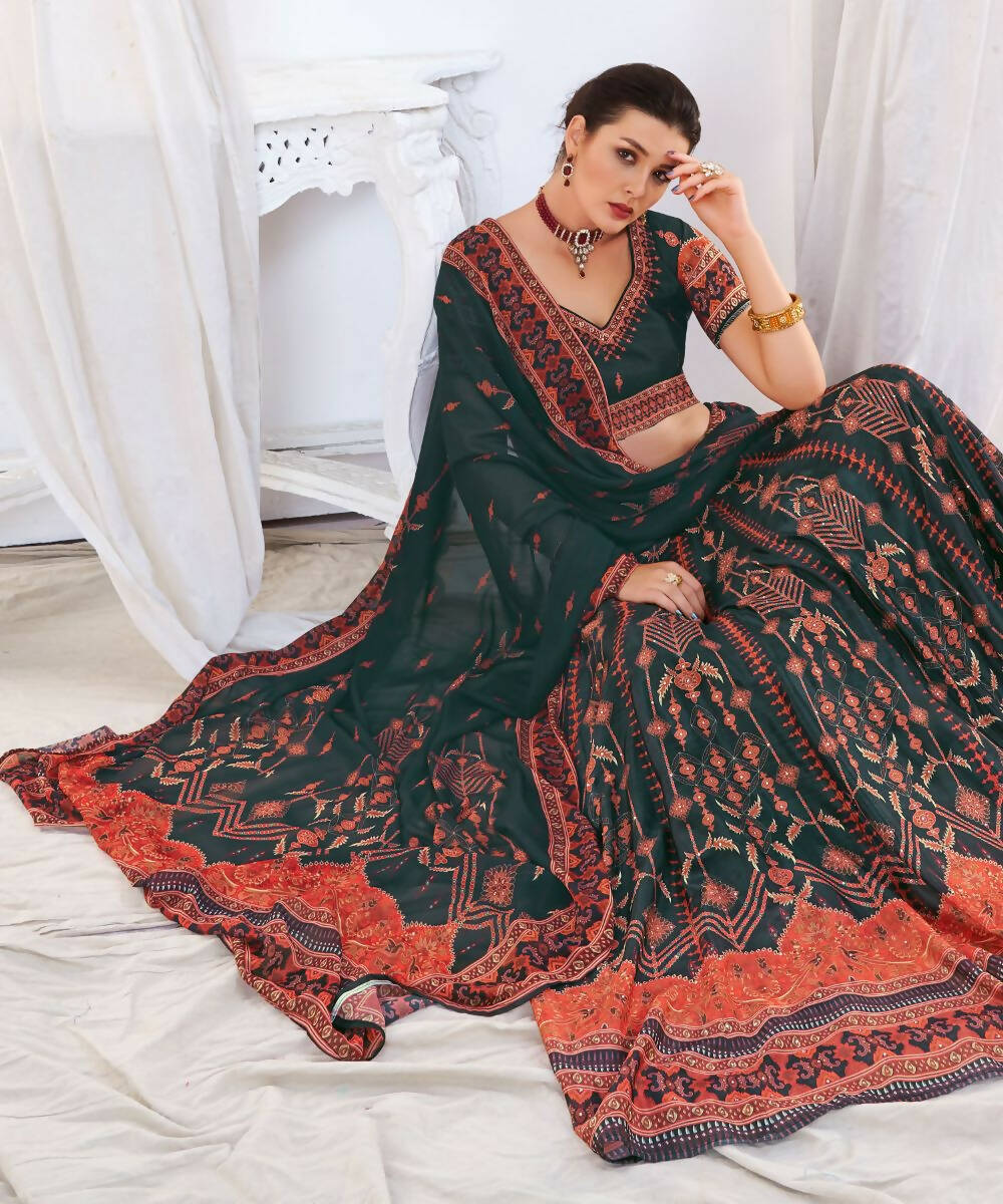 Wedding Designer Black Chinon Lehengha Choli - Anbazaar