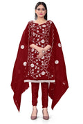 Maroon Organza Silk Embroidered Work Unstitched Dress Material - Tanvi
