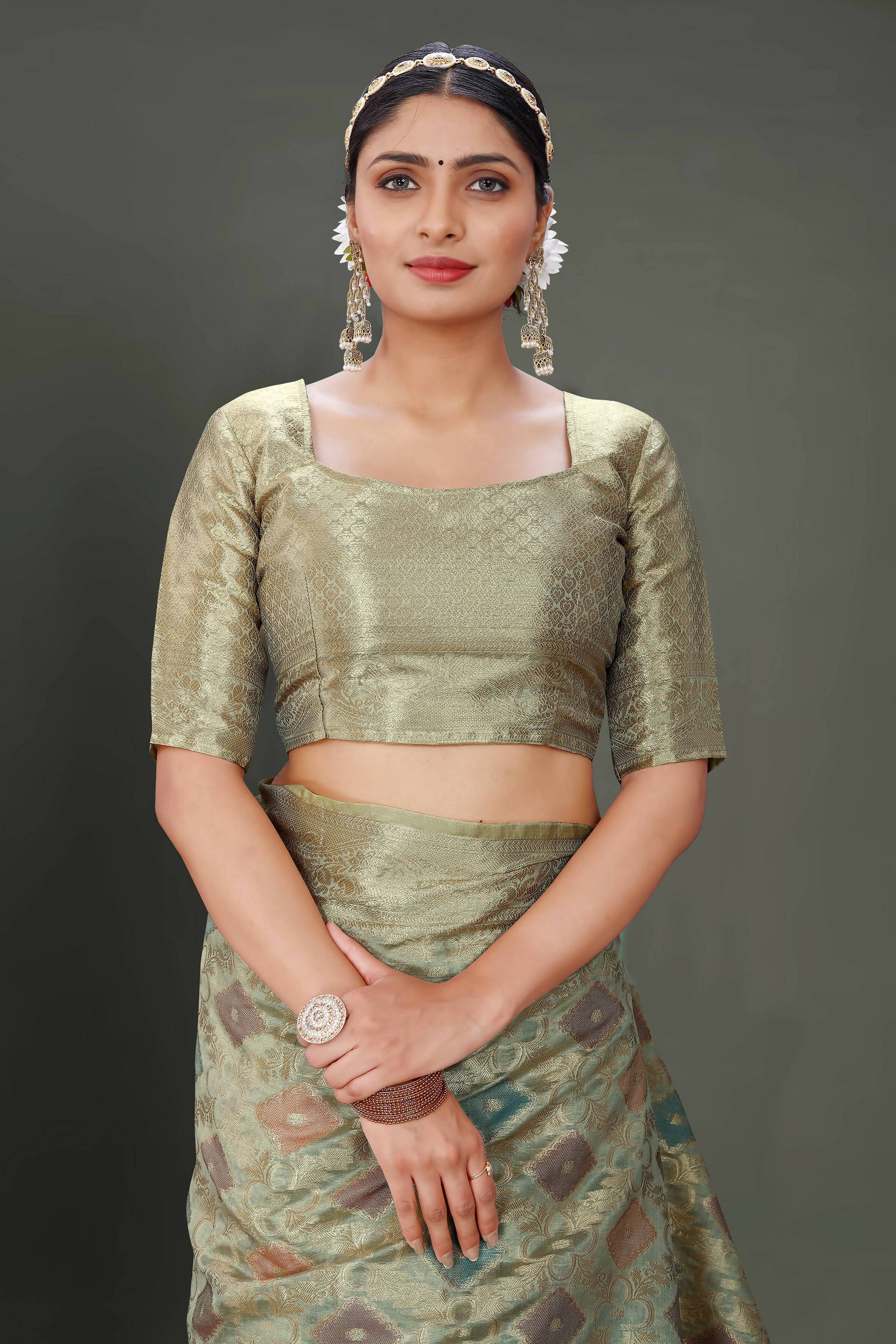Grey Soft Organza Woven Design Saree With Unstitched Blouse Piece - Zaara