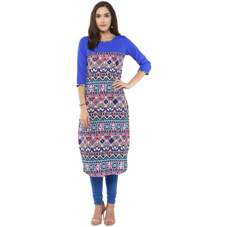 Women's Royal Round Neck Multi Print Kurti - G & A Apparels