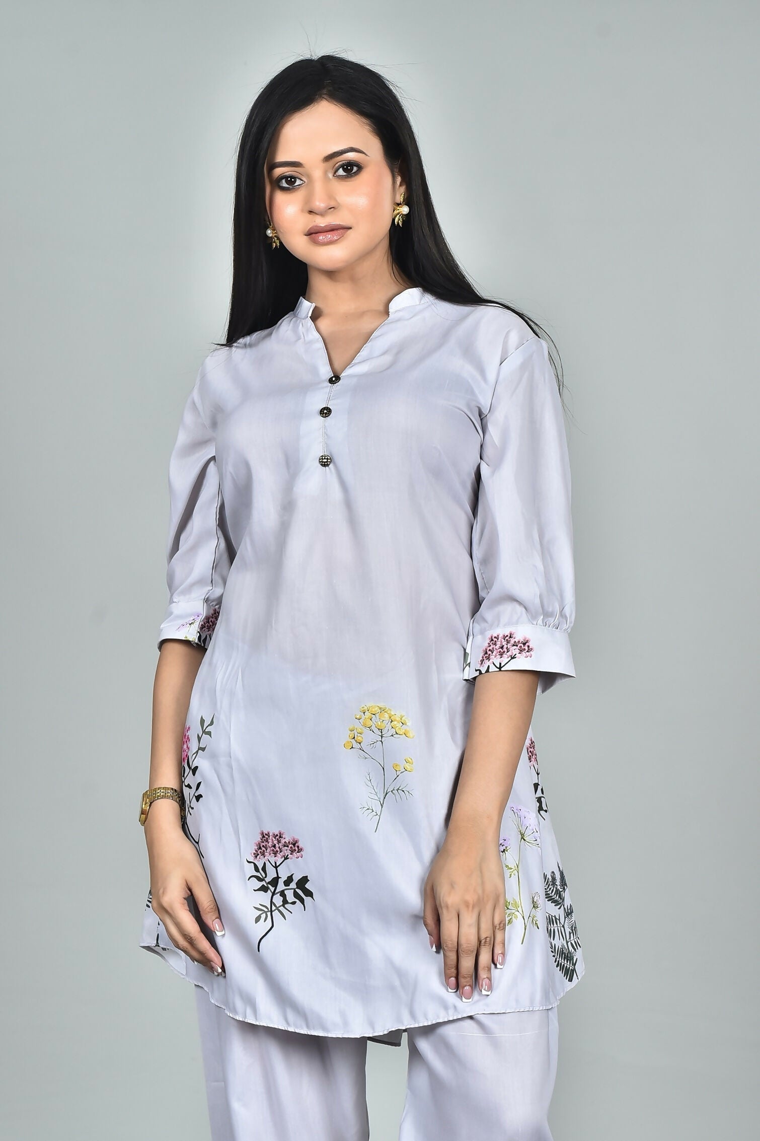 Morchari Digital Print Semi Muslin Co-Ord Set Top & Trouser-Multicolor