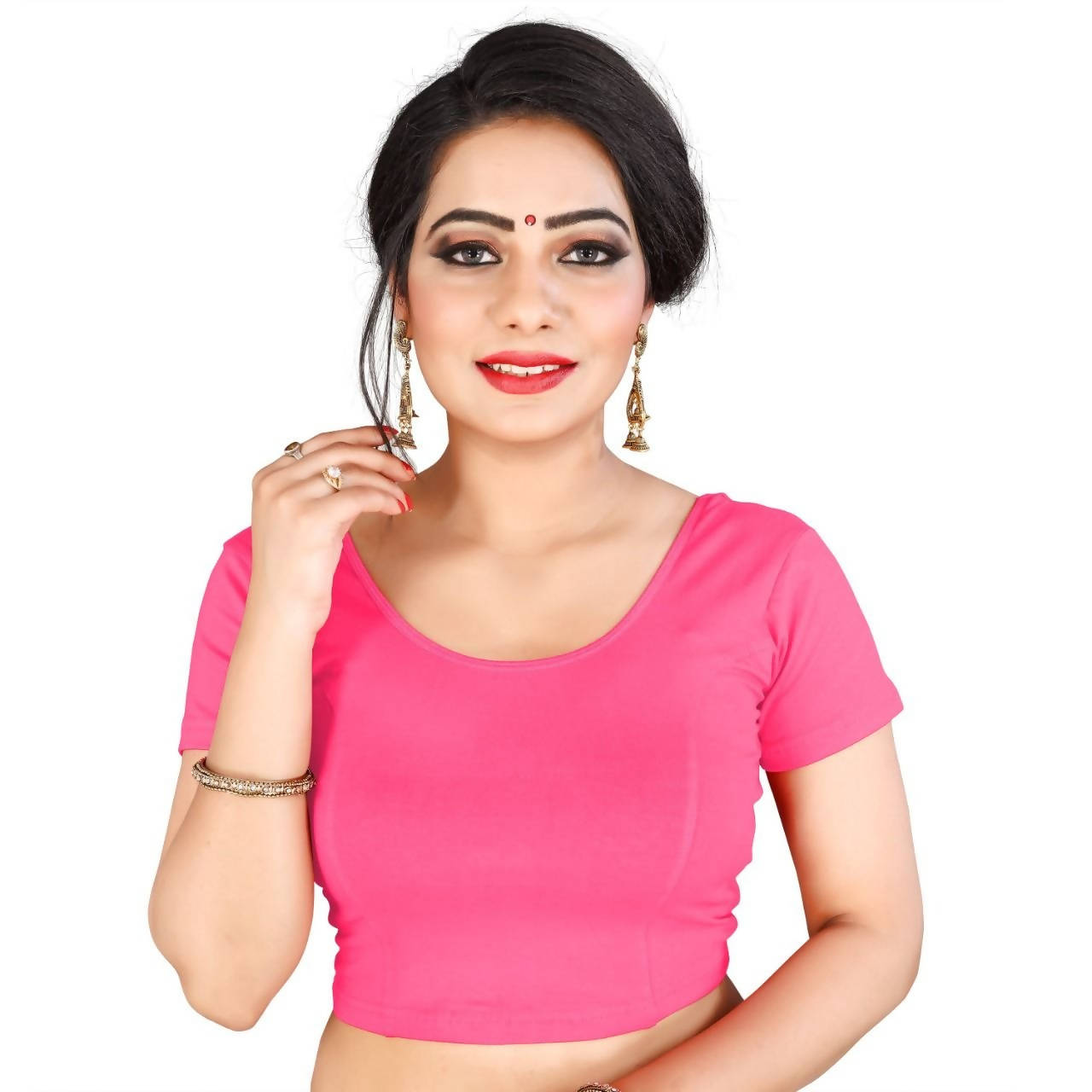 Vamika Beautiful Pink Lycra Plain Blouse