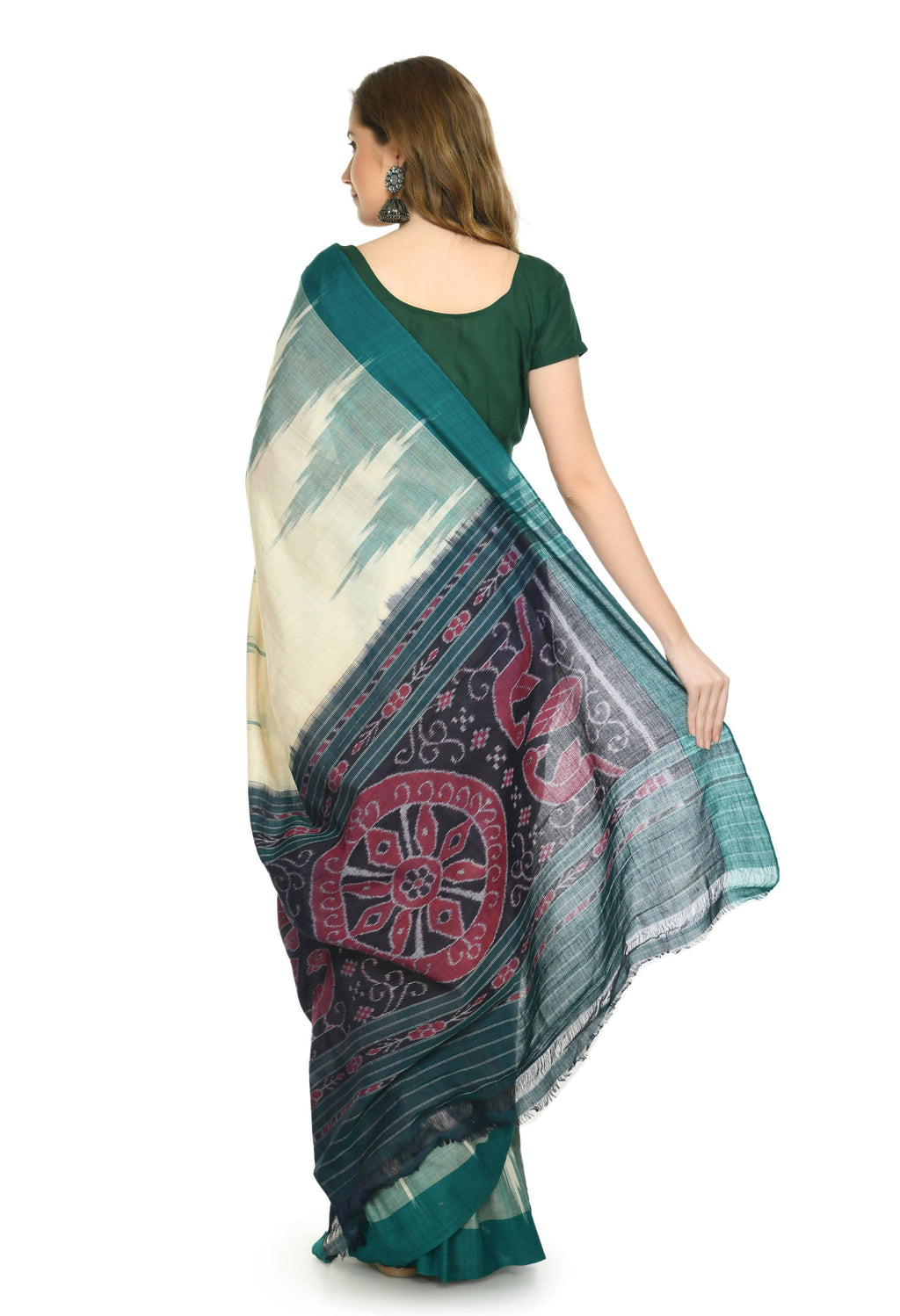 Vamika Sambalpuri Ikat Cotton Kargil Tsrite & Green Saree