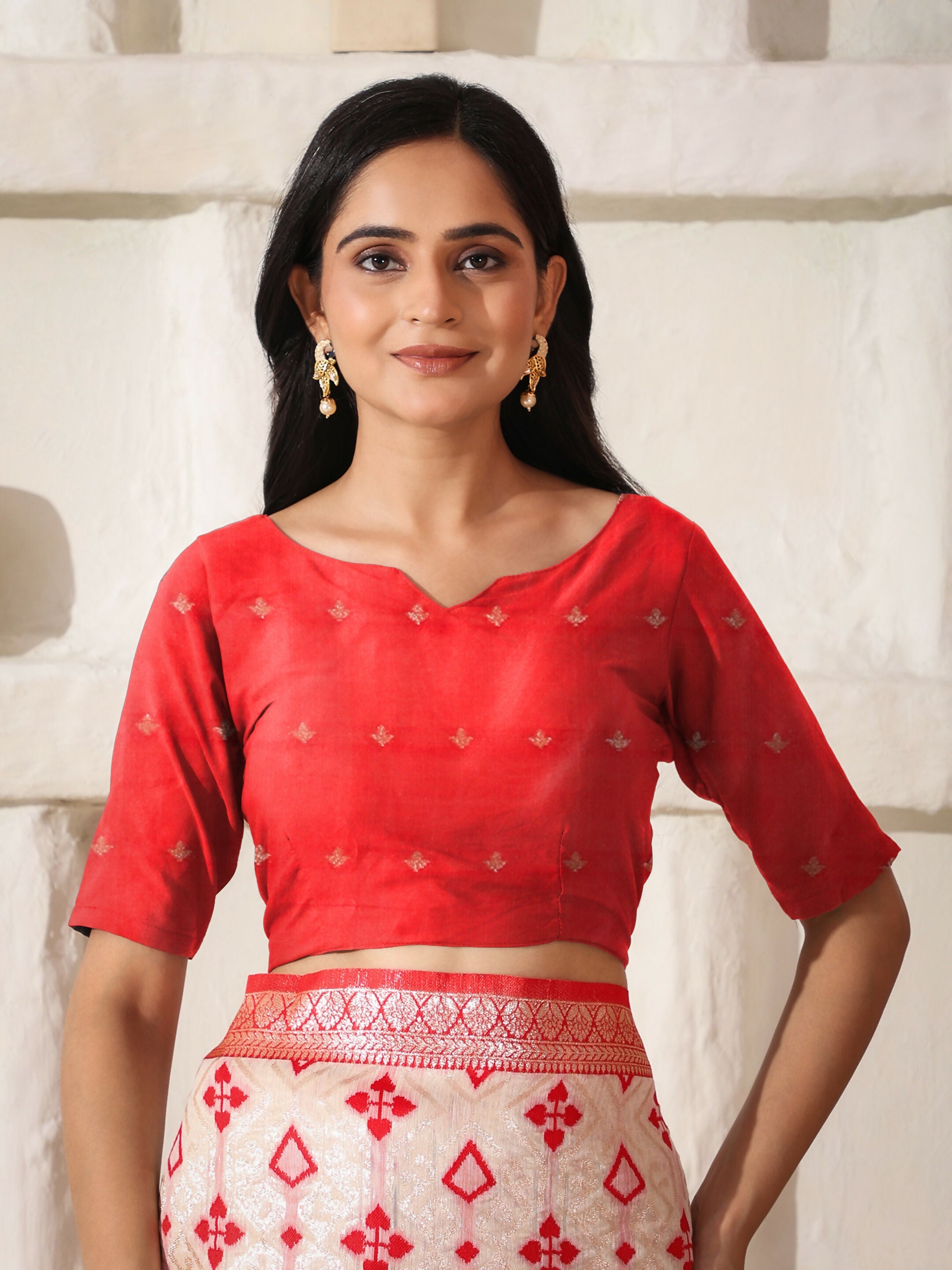 Shree Shyam Fashion Linen Cotton Red & White Saree