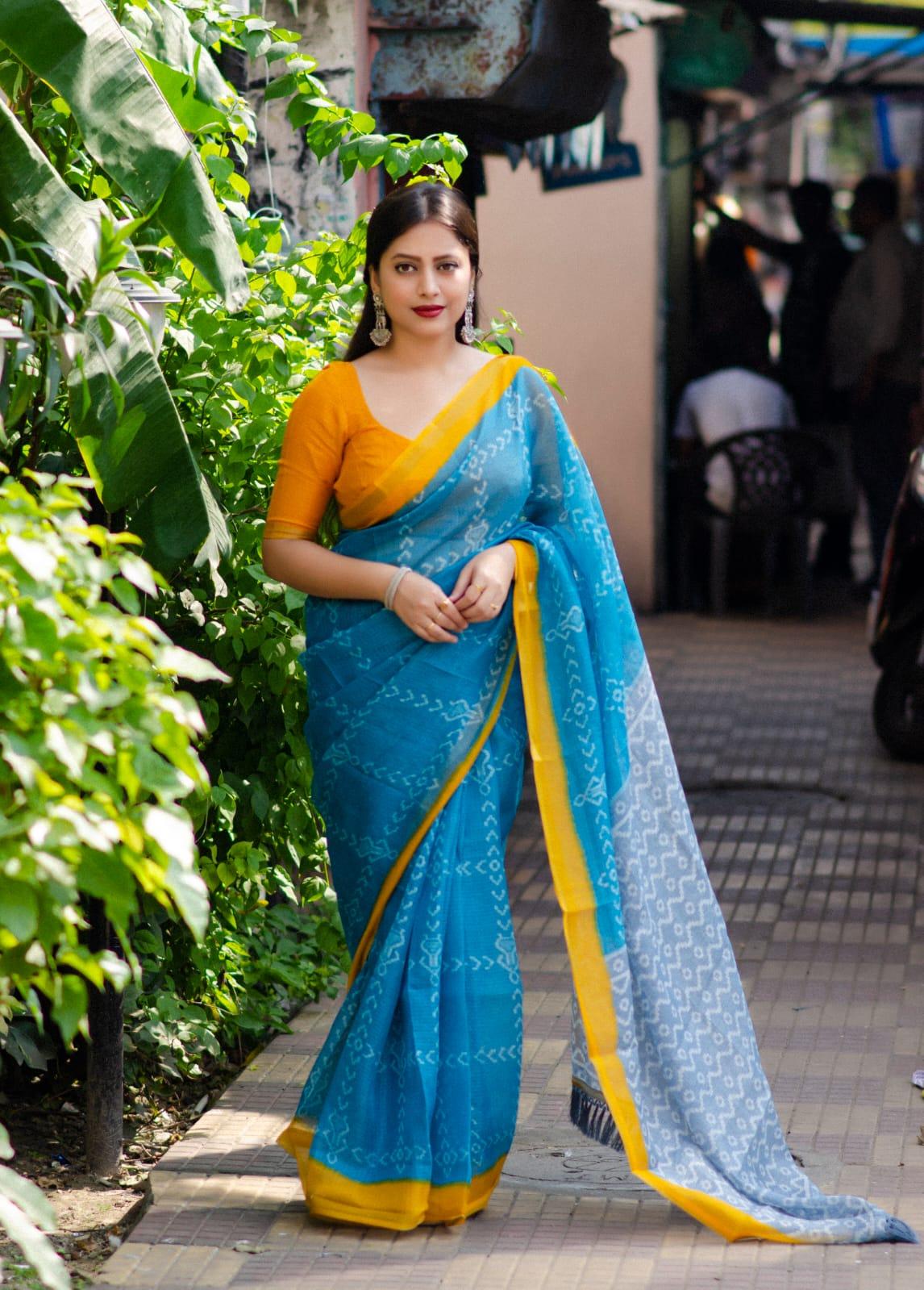 Rama Polycotton Ethnic Motifs Saree with Unstitched Blouse - Hiral Fashion