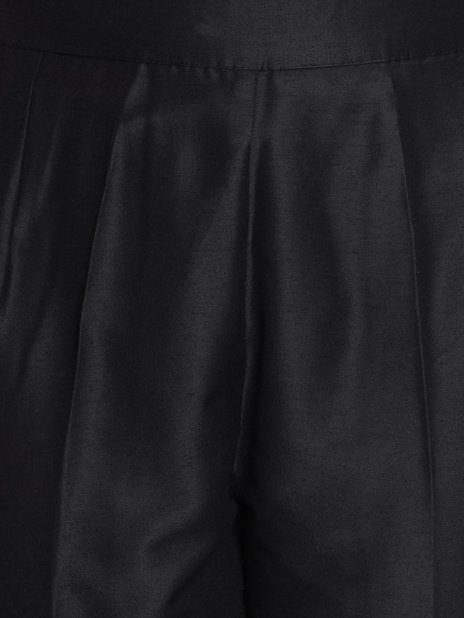 Women Republic Black Cotton Blended Set with Attached Drape