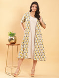 BohoJazz Vegetable Dye Handblock Jacket with Beige Linen Dress