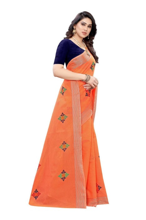 Vamika Chanderi Cotton Embroidery Orange Saree (Dixa Orange)
