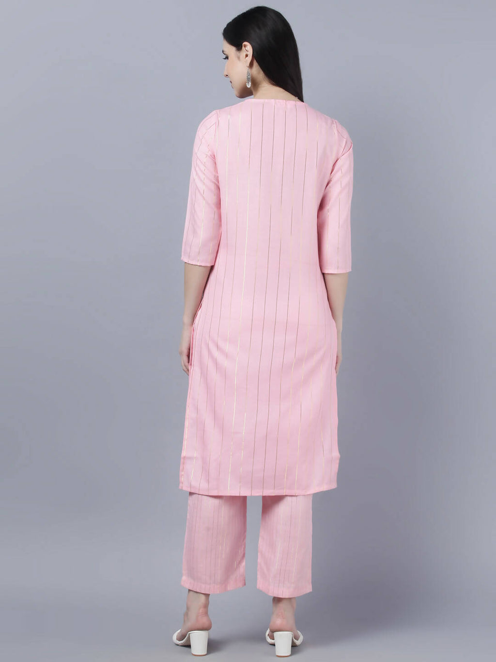 Myshka Women Pink Panelled Pure Cotton Kurta with Trousers With Dupatta Set