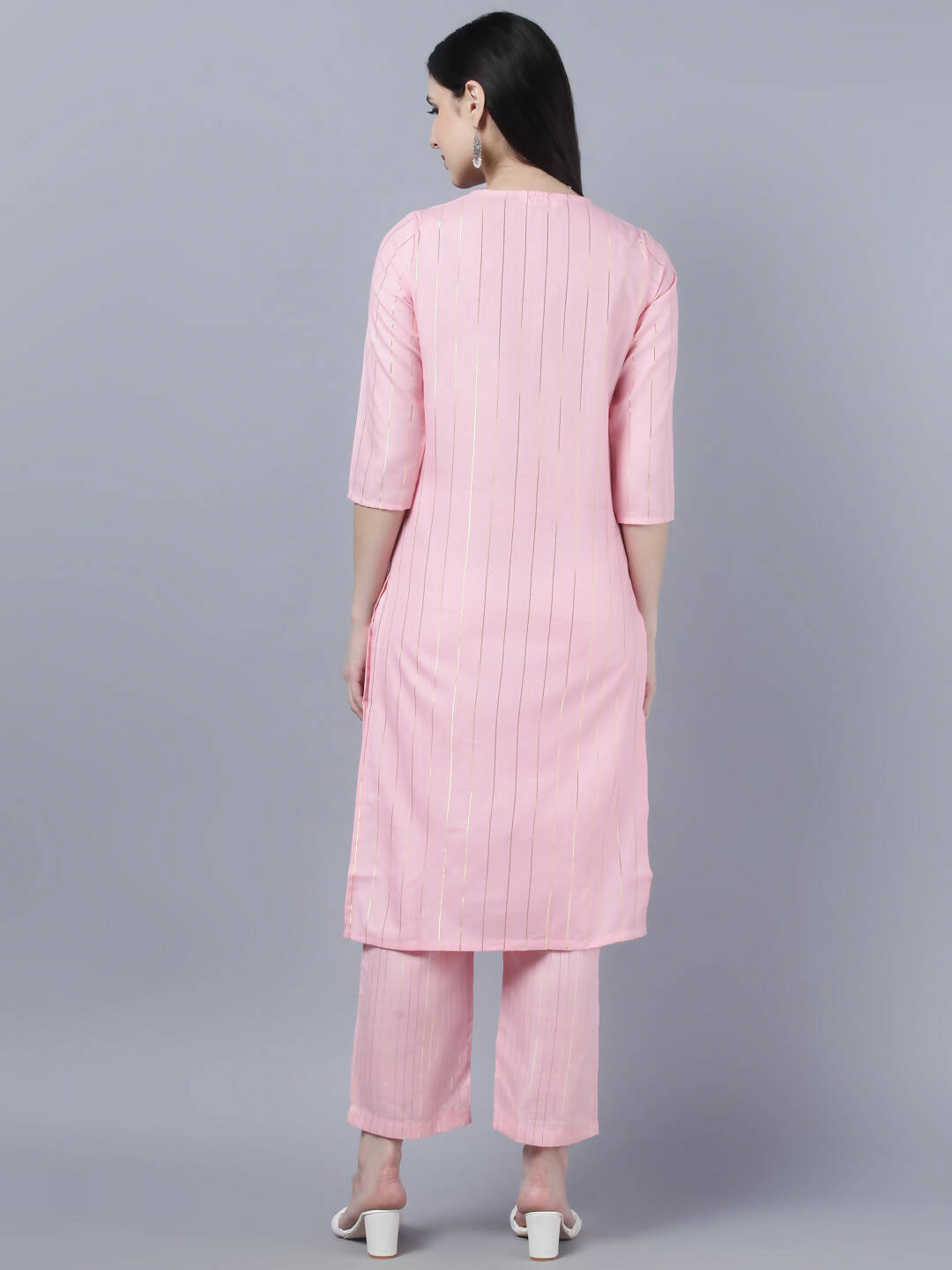 Myshka Women Pink Panelled Pure Cotton Kurta with Trousers With Dupatta Set