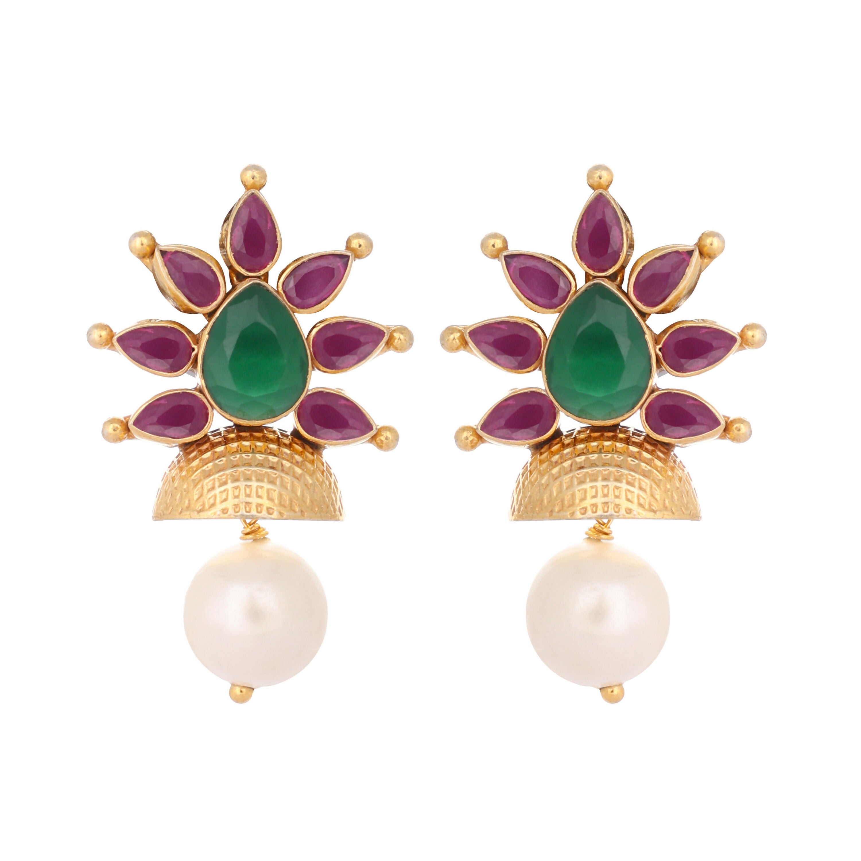 Nuyug 22K Gold-Plated Pearl Drop Floral Shaped Stud Earrings