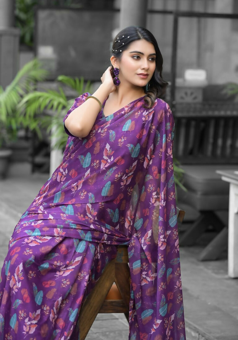 stylish Casual Purple Imported georgette Ready to Wear Fancy Saree - Ashwini