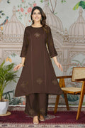 Festive Wear Ethnic Pure gaji silk with pocket inside kurti Brown Stitched Suit - Pihu