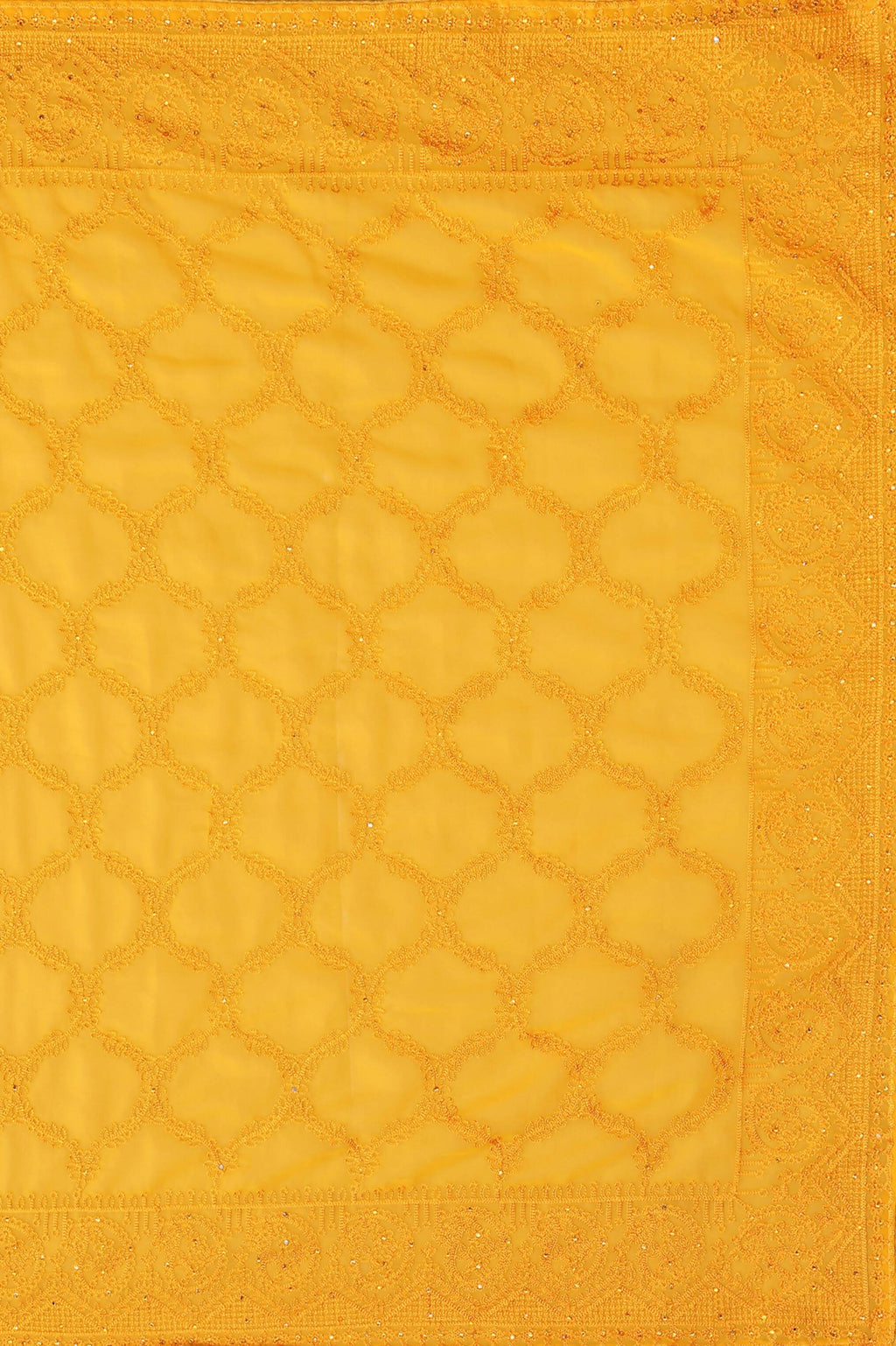 Mustard Georgette Embroidered and Stone Work Saree with Unstitched Blouse Piece - Roozal