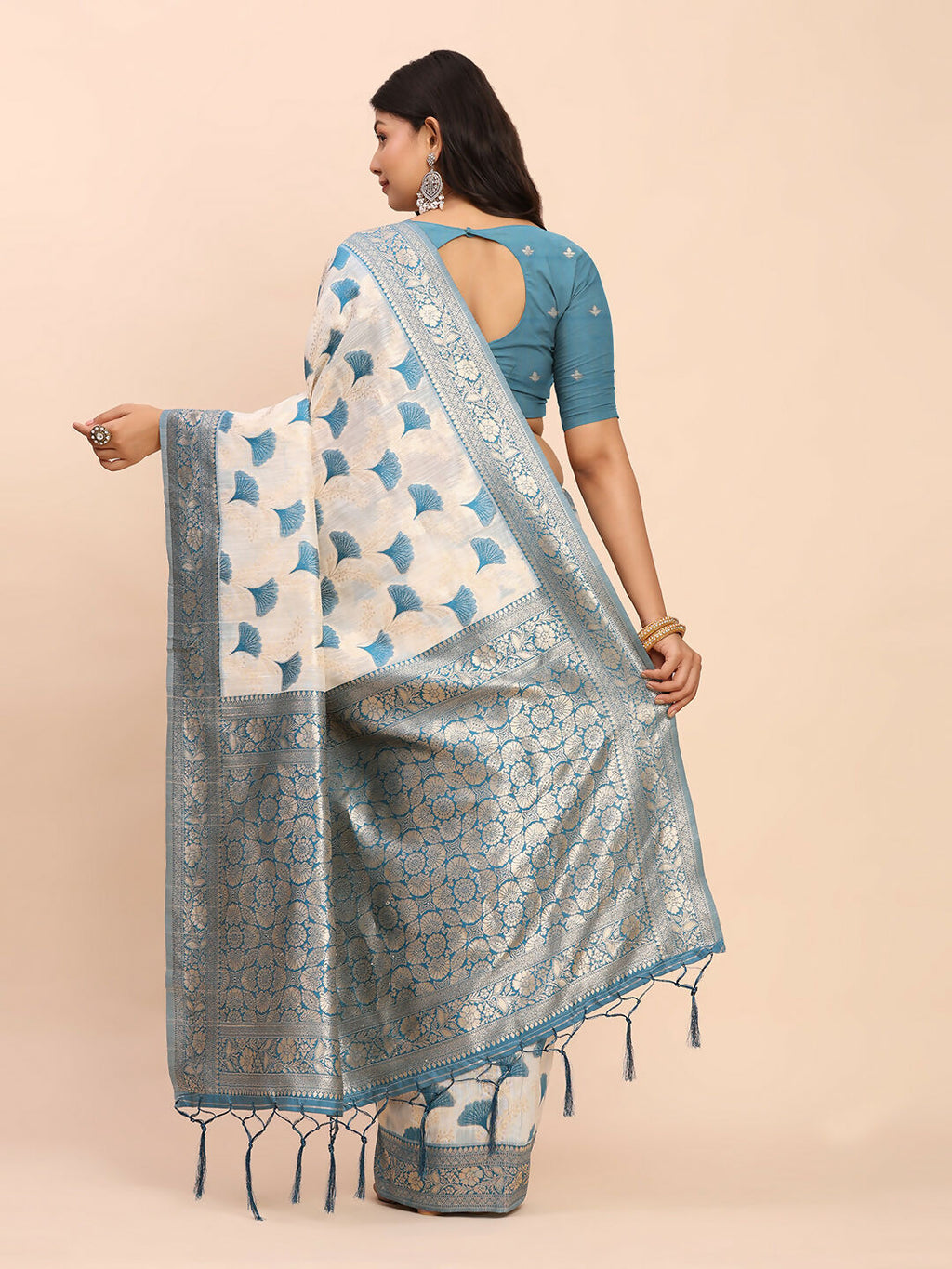 Shree Shyam Fashion Linen Cotton Sky Blue Saree