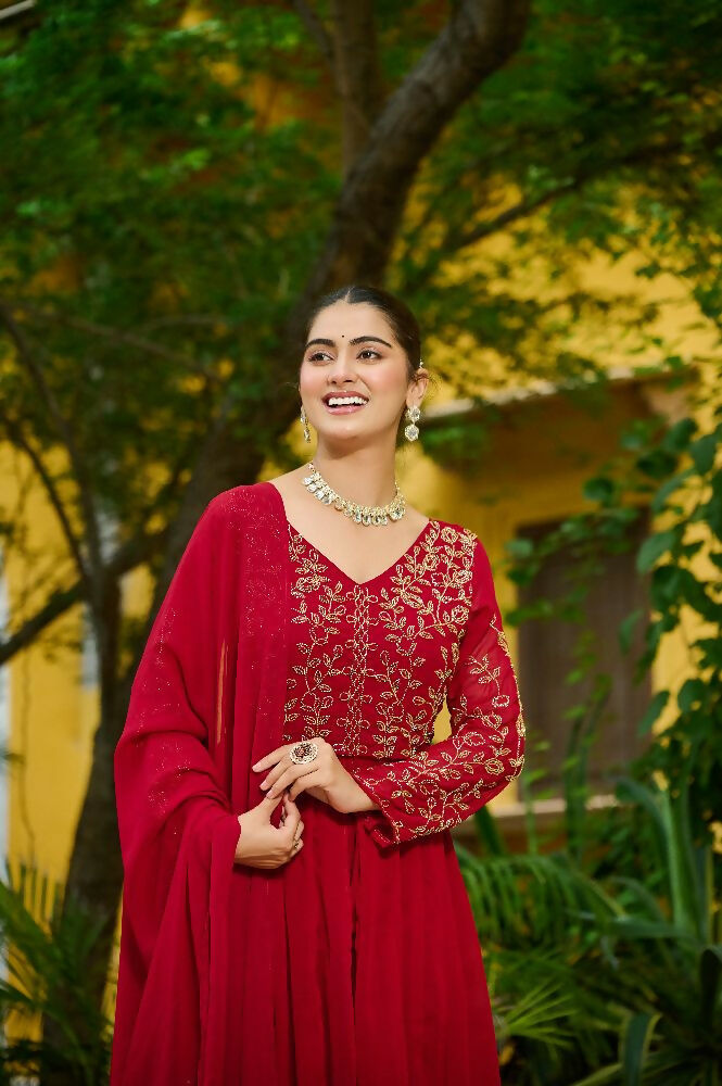 Joban Fashion Maroon Readymade Kurta Set With Sequence embroidery Work
