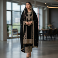 Teeya Creation Black Color Velvet Fabric Designer Embroidery Work Suit