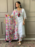 Partywear Designer Chanderi With Cotton Lining White Stitched Suit With Dupatta - Tanisha