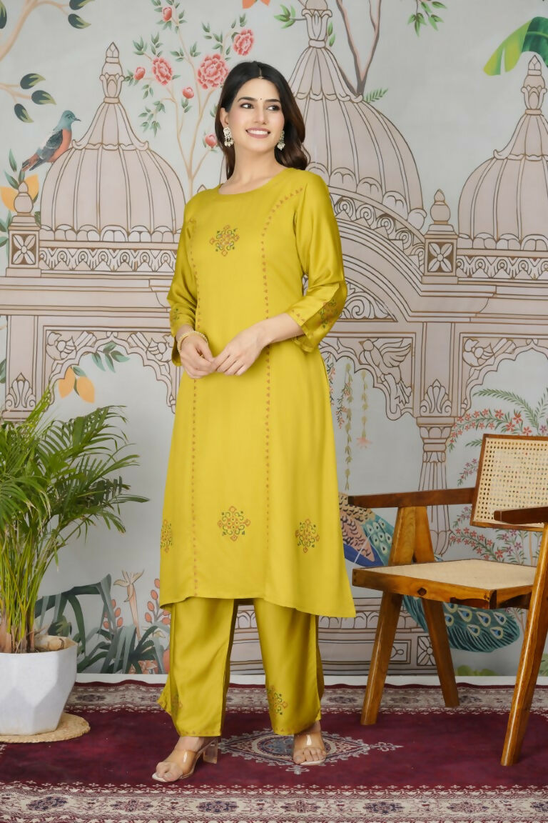 Festive Wear Ethnic Pure gaji silk with pocket inside kurti Yellow Stitched Suit - Pihu