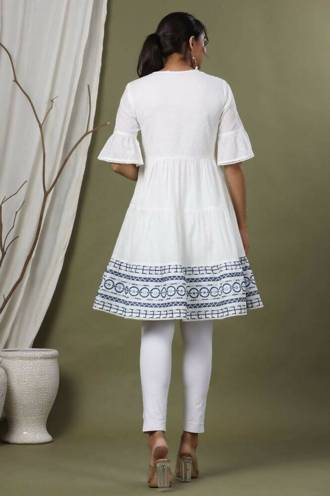 Juniper White Cotton Dobby Festive Embroidered Tiered Dress For Women