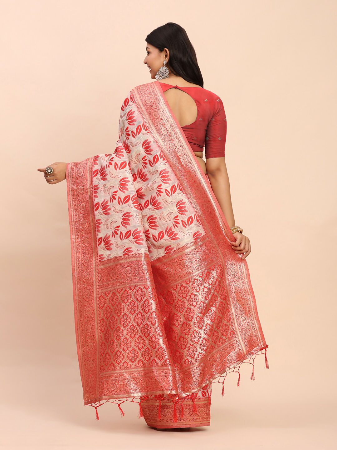 Shree Shyam Fashion Linen Cotton Red Saree