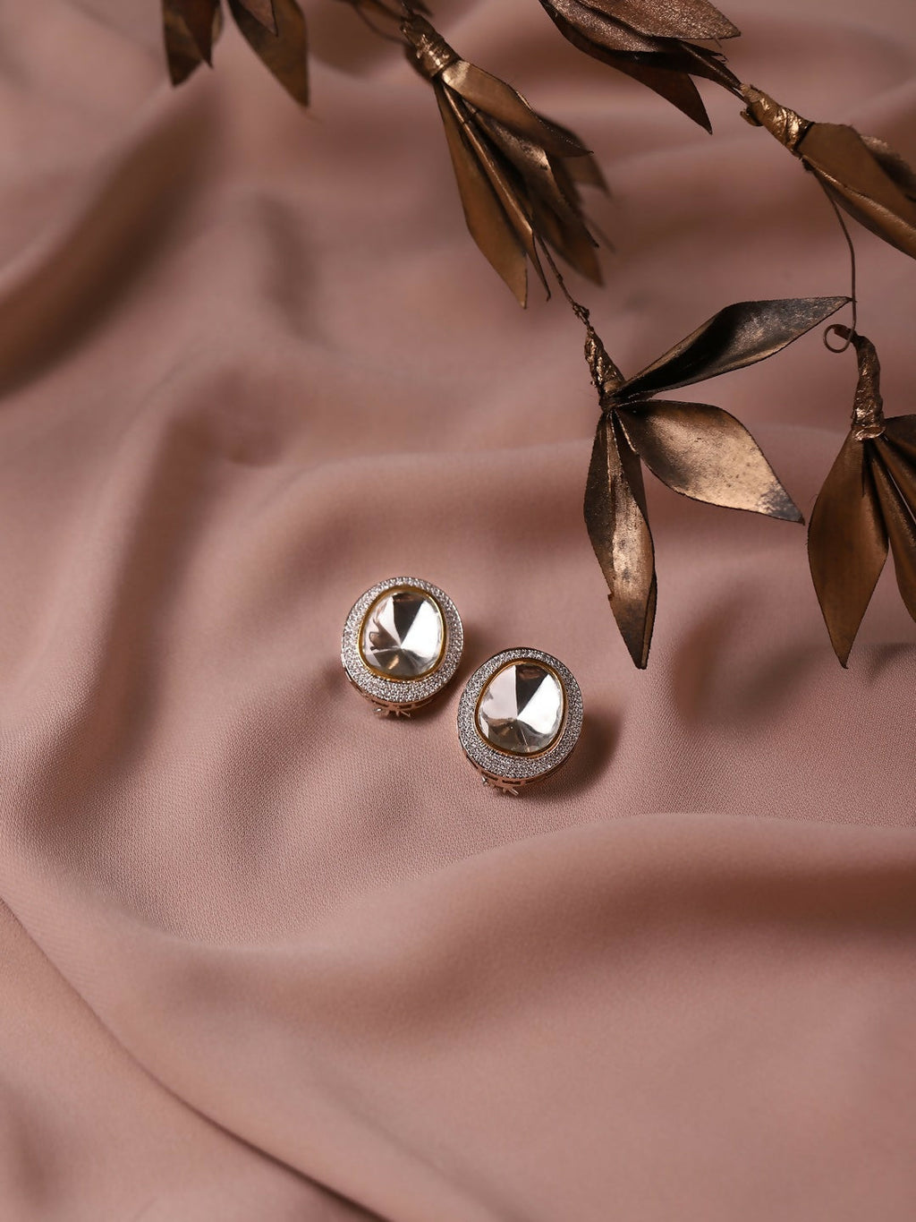 Diamond & Semi Precious Stone Oversized Studs- Ruby Raang