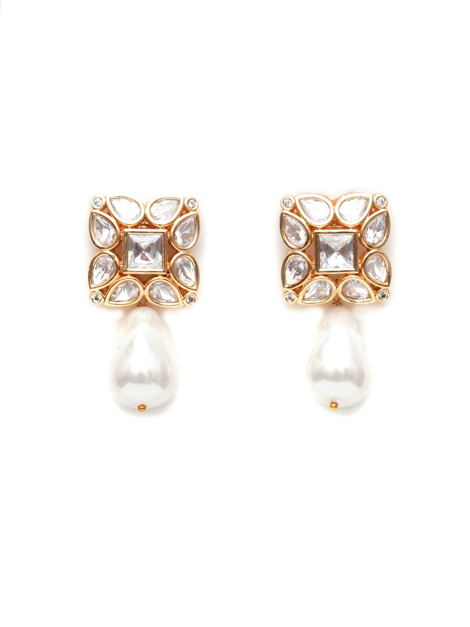 Kundan Studs with Pearl Drop (Gold) - Ruby Raang