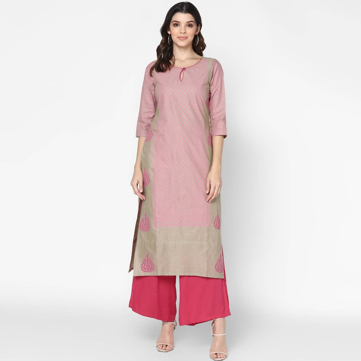 Cheera Hand Block Print Pink Colour Straight Kurta With Palazzo (MAAI-077K)