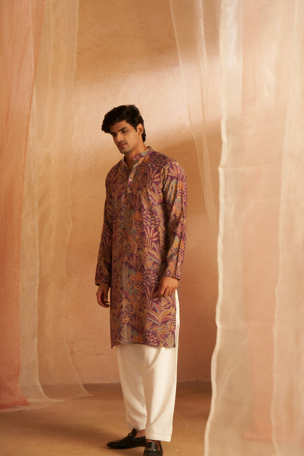 Purple Modal Silk Designer Printed Men's Kurta Set - Mahotsav