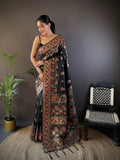Joban Fashion Black Meena Weaves Pashmina Sarees