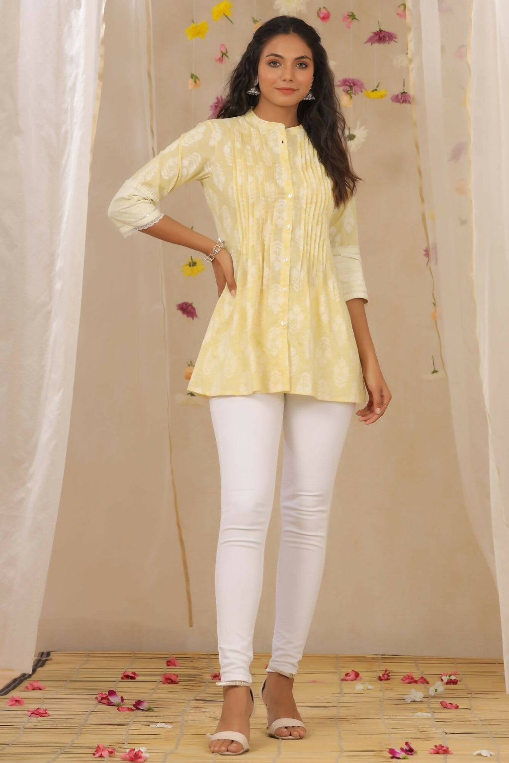 Juniper Women Limeyellow Cambric Printed A-Line Tunic