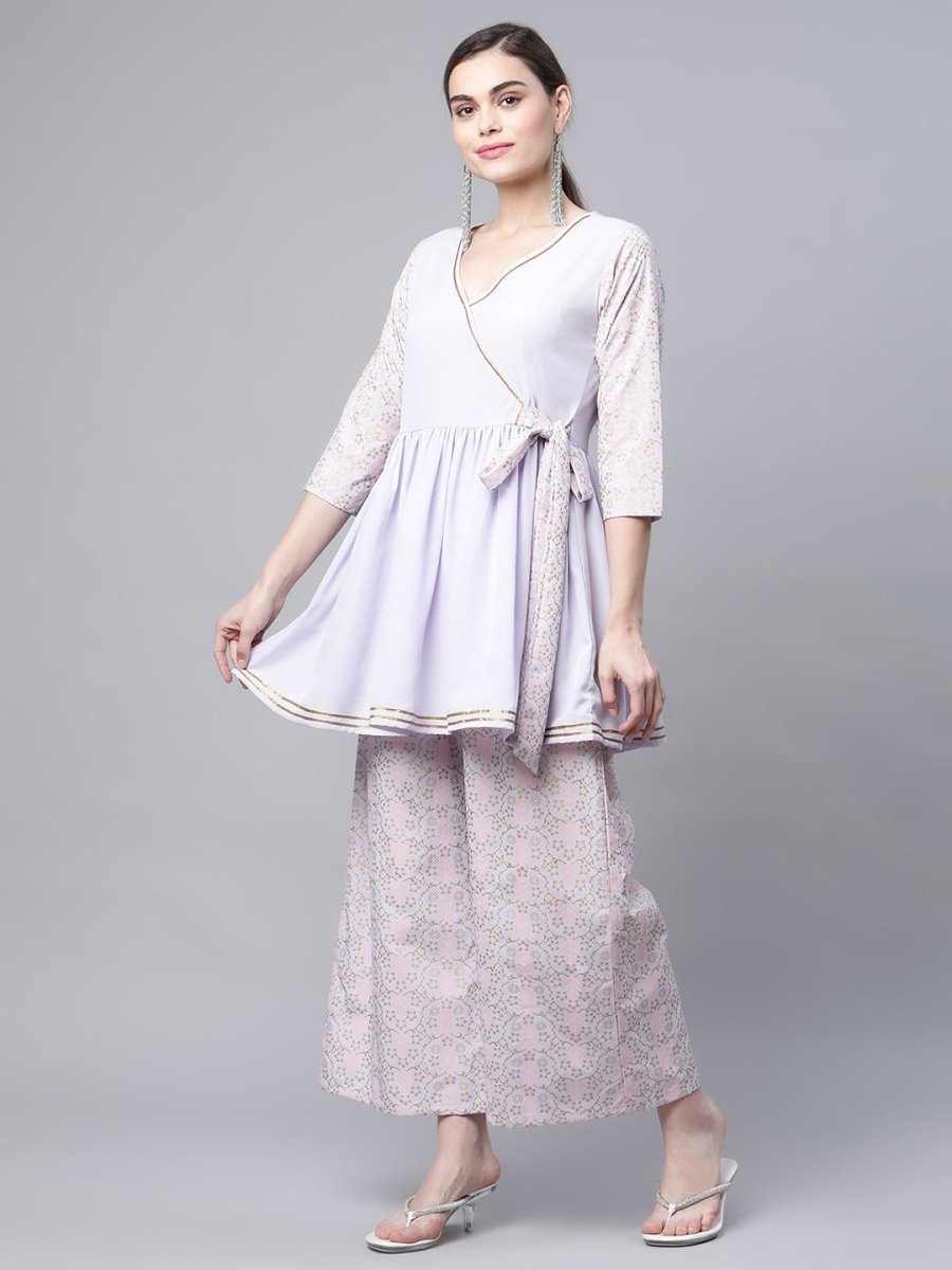 Ahalyaa Women Lavender Crepe Printed Kurta Palazzo Set