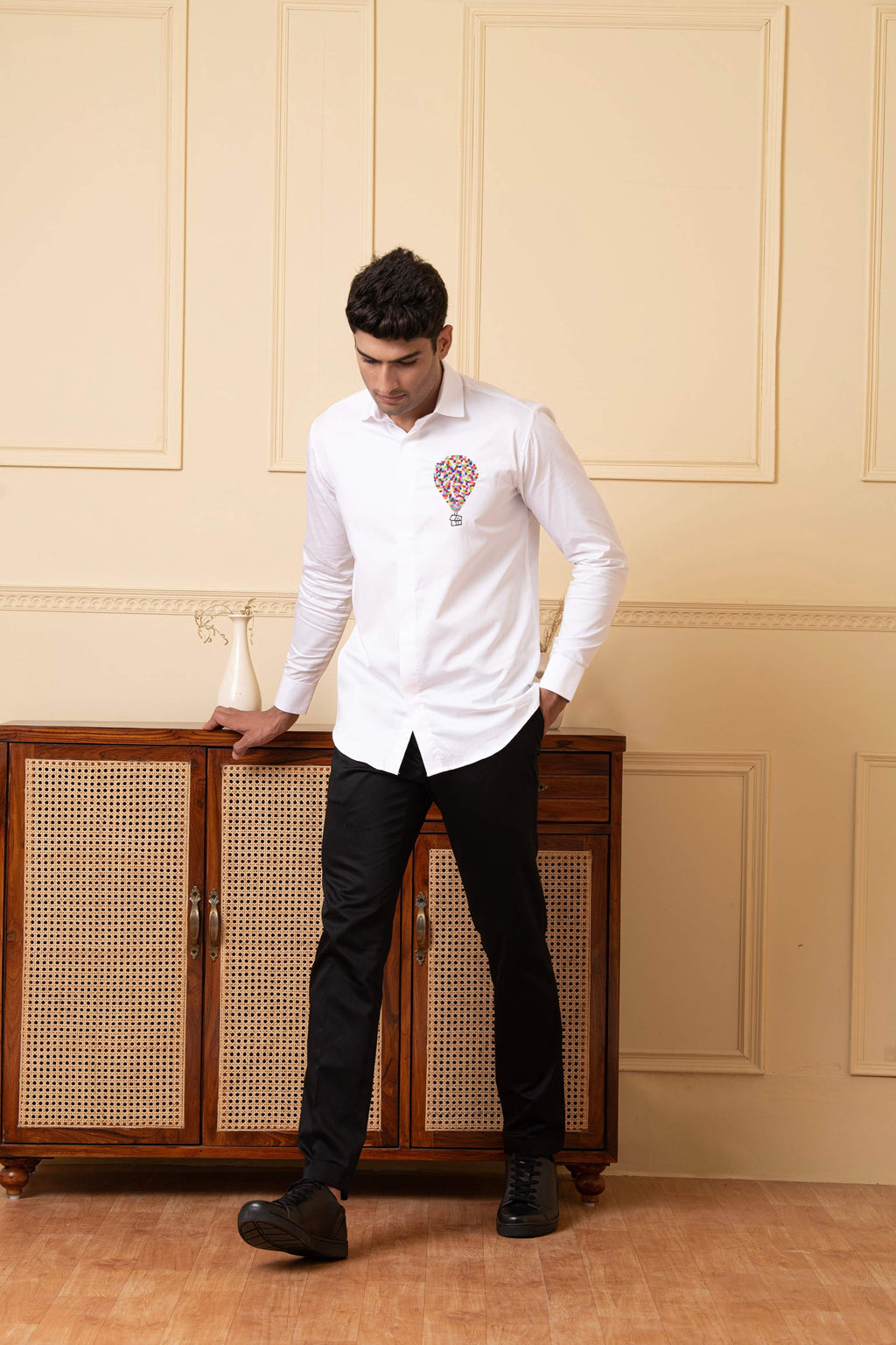 Elevibrant Hot Air Balloon Embroidery Shirt by Hilo Design