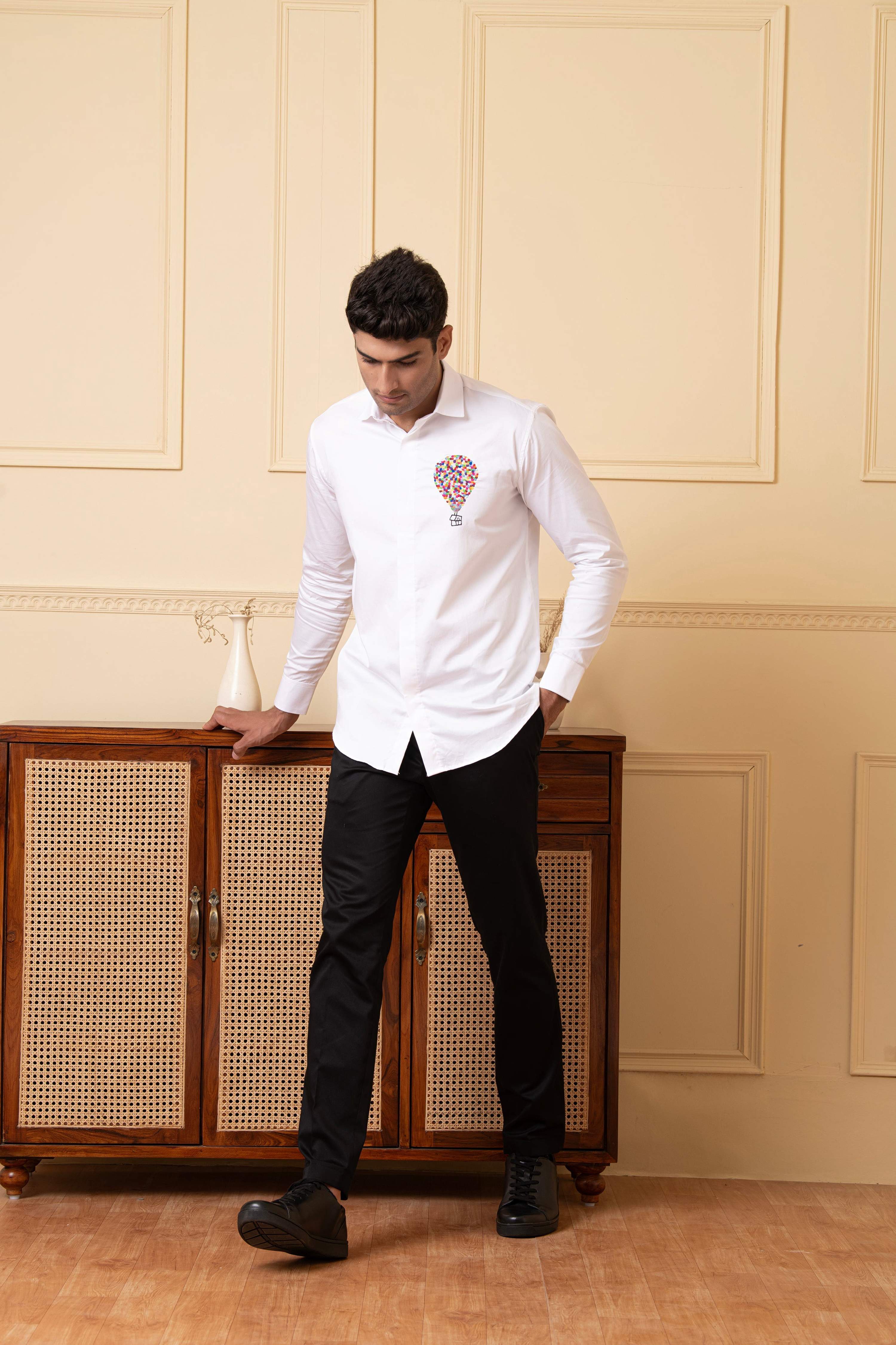 Elevibrant Hot Air Balloon Embroidery Shirt by Hilo Design