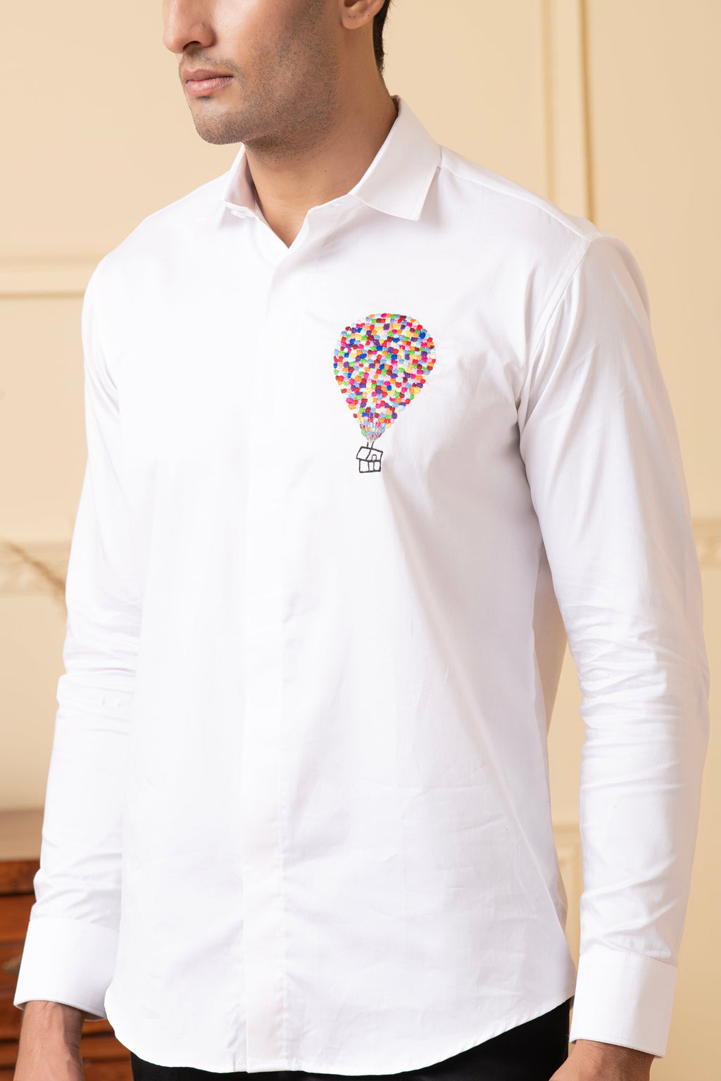 Elevibrant Hot Air Balloon Embroidery Shirt by Hilo Design