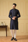 Mid Night Blue Silk Mirror Kurta by Hilo Design