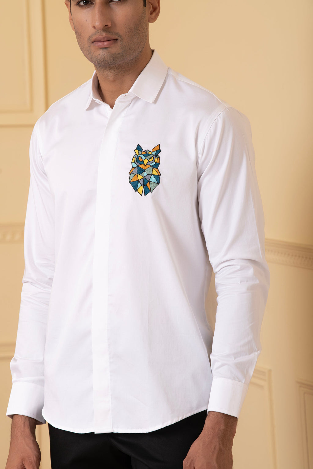 Owl Multicolor Thread Embroidery Shirt by Hilo Design