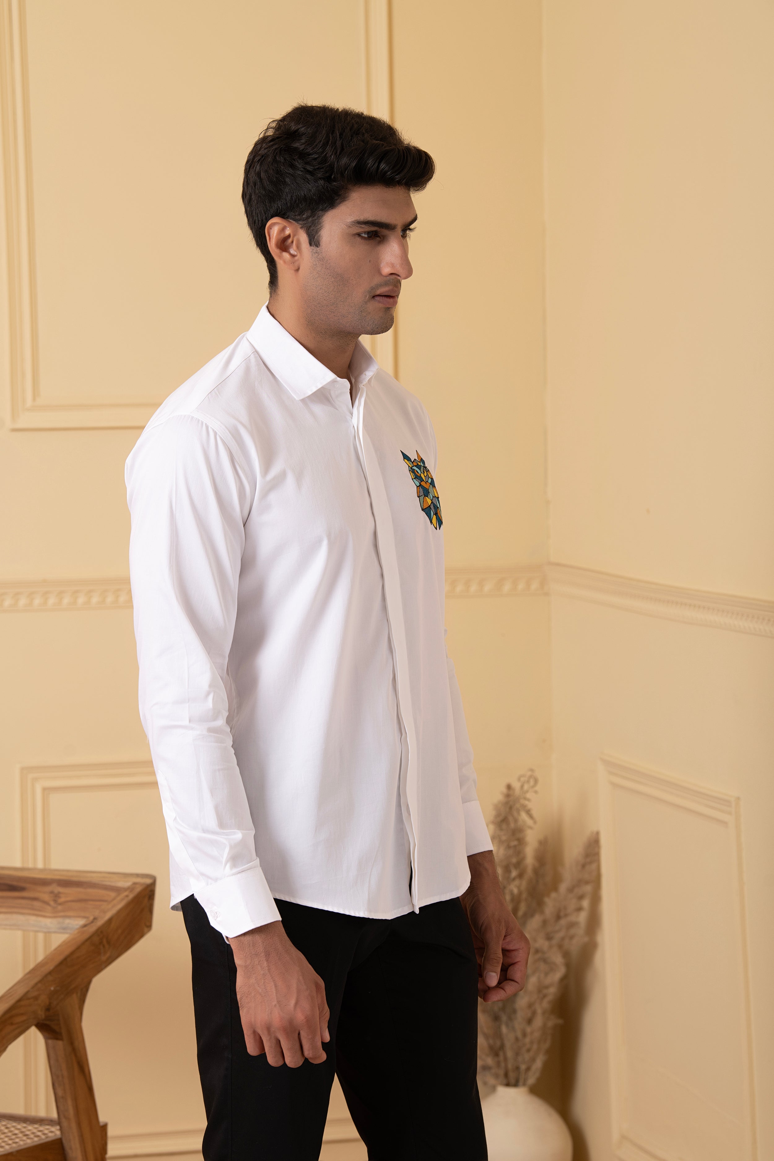 Owl Multicolor Thread Embroidery Shirt by Hilo Design