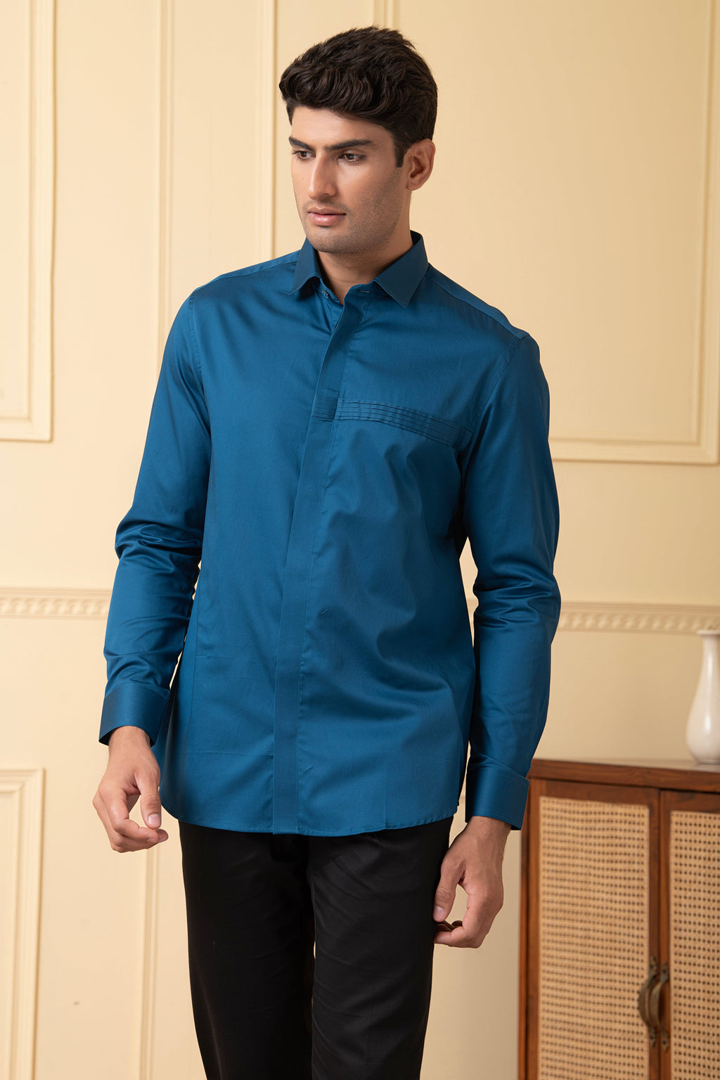 Ragic Blue Pintuck Shirt by Hilo Design